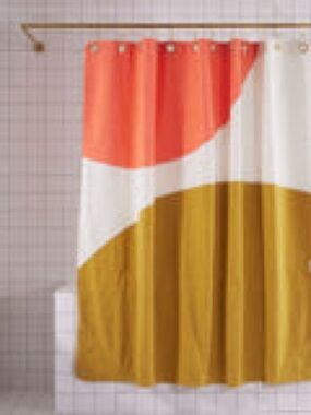 Modern Coral, White & Mustard Colorblock Shower Curtain